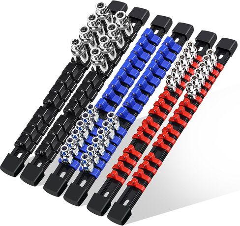 3-Piece Socket Organizer Rail Set, Premium Socket Holder, Heavy-Duty Socket Rack Kit With 43 Clips 1/4-Inch x 16 Clips, 3/8-Inch x 15 Clips, 1/2-Inch x 12 Clips – Ideal for Tool Storage in Saudi Arabia