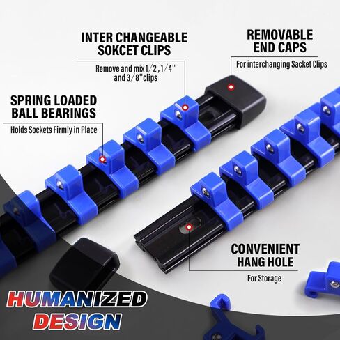 3-Piece Socket Organizer Rail Set, Premium Socket Holder, Heavy-Duty Socket Rack Kit With 43 Clips 1/4-Inch x 16 Clips, 3/8-Inch x 15 Clips, 1/2-Inch x 12 Clips – Ideal for Tool Storage in Saudi Arabia