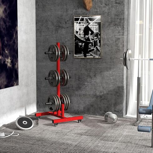 Soozier Weight Plate Rack, Olympic Bumper Plate Rack Holder for 2 inch Plates and Bars, with 4 Transport Wheels and 6 Fasten Clamps, 440lbs Capacity in Kuwait