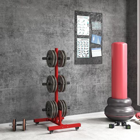 Soozier Weight Plate Rack, Olympic Bumper Plate Rack Holder for 2 inch Plates and Bars, with 4 Transport Wheels and 6 Fasten Clamps, 440lbs Capacity in Kuwait