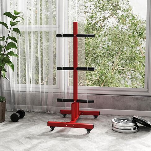 Soozier Weight Plate Rack, Olympic Bumper Plate Rack Holder for 2 inch Plates and Bars, with 4 Transport Wheels and 6 Fasten Clamps, 440lbs Capacity in Kuwait
