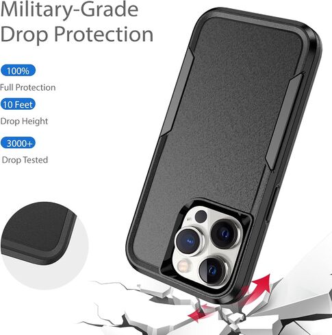 Compatible with iPhone 15 Case, Heavy Duty Protection Shockproof Dropproof Dustproof Anti-Scratch Phone Case Cover for 15 -Black in Saudi Arabia