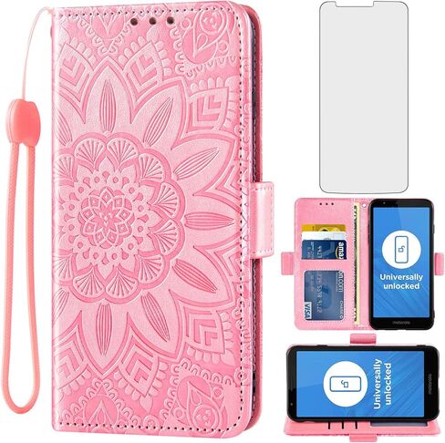Asuwish Phone Case for Moto E6 with Tempered Glass Screen Protector and Flower Leather Wallet Flip Cover Card Holder Stand Cell Motorola MotoE6 E 6th Generation Gen Moto6E 6 6E XT2005-5 Women Men Blue in Saudi Arabia