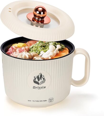 Drizzle Drizzle Electric Hot Pot Cooker 1.7L - Portable Smart Food Maker with Steamer Non-Stick Skillet Stir Fry Cooker Ramen Noodles Steak Egg Oatmeal Shabu-Shabu - Dormitory Office Camping Power in Saudi Arabia