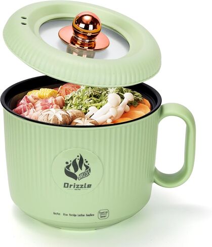 Drizzle Drizzle Electric Hot Pot Cooker 1.7L - Portable Smart Food Maker with Steamer Non-Stick Skillet Stir Fry Cooker Ramen Noodles Steak Egg Oatmeal Shabu-Shabu - Dormitory Office Camping Power in Saudi Arabia