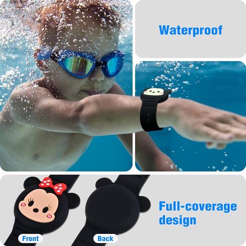 2 حزمة Airtag حامل للأطفال ، سوار Airtag المقاوم للماء للأطفال مع تصميم كرتون لطيف ، تغطية كاملة معصم سليكون مضاد للسيليكون للأطفال ، مواد صحية (أسود) in Kuwait
