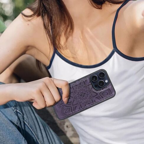 Compatible with iPhone 15 Pro 6.1 inch 5G 2023 Wallet Case with [Card Slots] Detachable Removable Phone Cover Cash Coin Zipper Pocket Wrist Strap (Floral Wine Red) in Saudi Arabia
