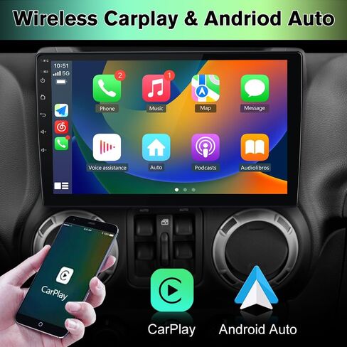 ترقية استريو لراديو السيارة لجيب Wrangler JK 2007-2018 دودج رام أندرويد 13 مع Carplay Android Auto in Kuwait