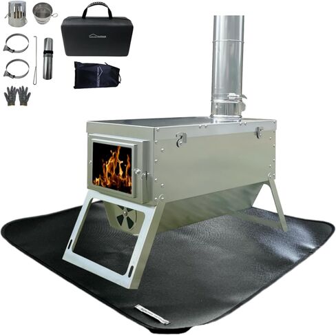 DANCHEL OUTDOOR S7C Portable Wood Burning Stove for Hot Tents – Folding 304 Stainless Steel Tent Stove with Telescopic Body&2.76'' Dia. Stove Pipe for Survival Camping in Saudi Arabia