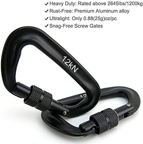 12kN 3.2"x2" Heavy-Duty Carabiner Clips - Durable, Lightweight Aluminum Alloy Carabiners for Hiking, Camping, Keychains, Dog Leashes, Hammocks & More in Kuwait