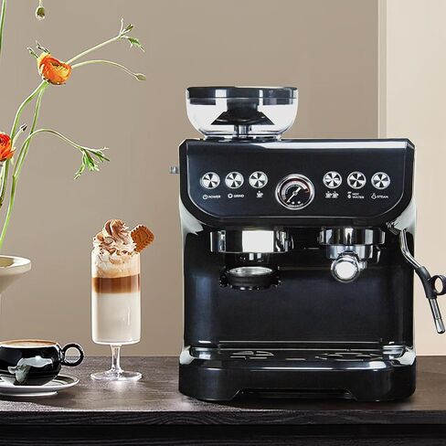 Mirox Espresso Machine 15 Bar ، صانع القهوة مع عصا البخار الحليب ، مطحنة فول مدمجة ، آلة كابتشينو التحرير والسرد مع خزان مياه قابل للإزالة 70 أوقية (قشرة بلاستيكية عالية القوة) in Kuwait