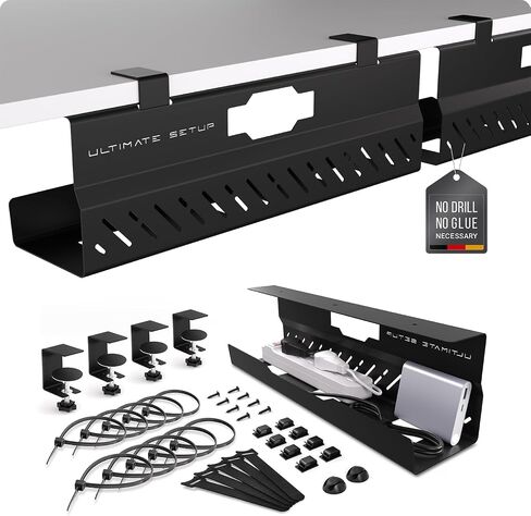 Under Desk Cable Management Tray no Drill – Wire Management - Cord Organizer – Huge Load Capacity – Under Desk Cable Tray no Drill (White, 2 Pieces Set) in Kuwait