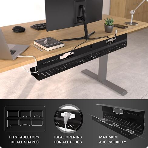 Under Desk Cable Management Tray no Drill – Wire Management - Cord Organizer – Huge Load Capacity – Under Desk Cable Tray no Drill (White, 2 Pieces Set) in Kuwait