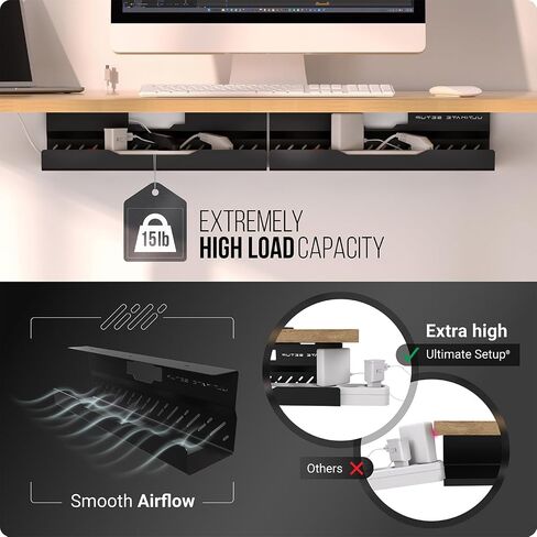 Under Desk Cable Management Tray no Drill – Wire Management - Cord Organizer – Huge Load Capacity – Under Desk Cable Tray no Drill (White, 2 Pieces Set) in Kuwait
