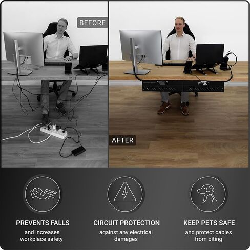 Under Desk Cable Management Tray no Drill – Wire Management - Cord Organizer – Huge Load Capacity – Under Desk Cable Tray no Drill (White, 2 Pieces Set) in Kuwait