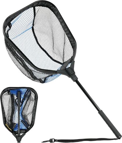 Black Paw Fly Fishing Net with Handle, Rubber Fishing Net for Trout, Foldable Extendable Fish Landing Net, Fish-Friendly Design for Safe Catch and Release in Kuwait