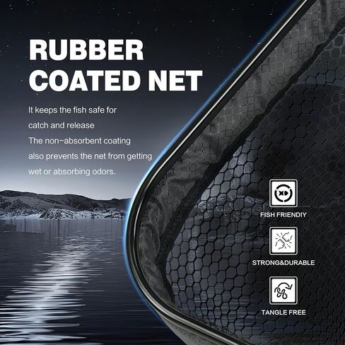 Black Paw Fly Fishing Net with Handle, Rubber Fishing Net for Trout, Foldable Extendable Fish Landing Net, Fish-Friendly Design for Safe Catch and Release in Kuwait