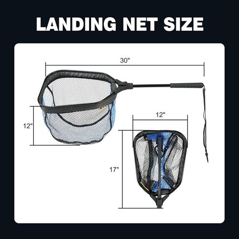 Black Paw Fly Fishing Net with Handle, Rubber Fishing Net for Trout, Foldable Extendable Fish Landing Net, Fish-Friendly Design for Safe Catch and Release in Kuwait