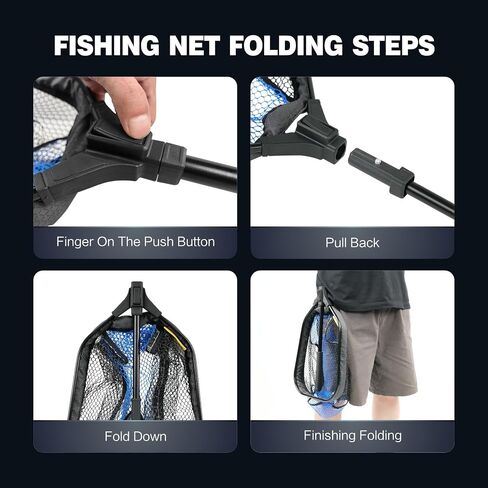 Black Paw Fly Fishing Net with Handle, Rubber Fishing Net for Trout, Foldable Extendable Fish Landing Net, Fish-Friendly Design for Safe Catch and Release in Kuwait