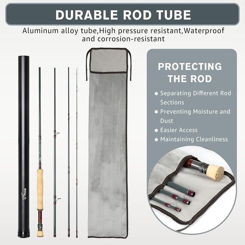 8Fans Fly Fishing Rod with Tube, 4-Sections,Fast Action Fly Rod with Pacbay Titanium-Coated Snake Guides,AAAA Pure Cork Handle,4-8w in Saudi Arabia