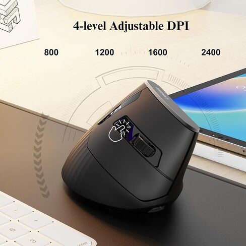 الماوس العمودي اللاسلكي ، الماوس بلوتوث مع BT5.0/4.0/2.4G ، قابل لإعادة الشحن مع مؤشر البطارية ، تصميم مريح للراحة وسلالة المعصم المخفضة ، مثالية للمنزل ، والمكتب ، الأسود in Kuwait