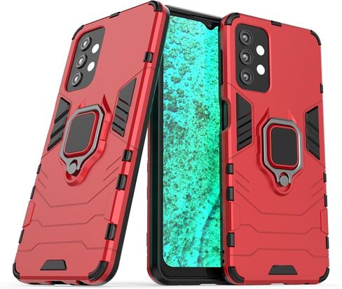علبة مغناطيس لـ Samsung Galaxy M33 5G مقاوم للصدمات مع قبضة ، قذيفة الصدمات الدائرية المعدنية [متوافقة مع تركيب السيارة المغناطيسية] (أحمر) (أحمر) in Kuwait