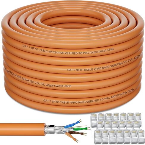 Cat 7 Outdoor Ethernet Cable 500.1ft (SFTP Triple Shielded Internet Cable | DIY Bulk Cable | x 20 RJ45) High-Speed 10Gbps 600MHz Network Cable, Direct Burial, Waterproof/UV Resistant, for Router in Saudi Arabia