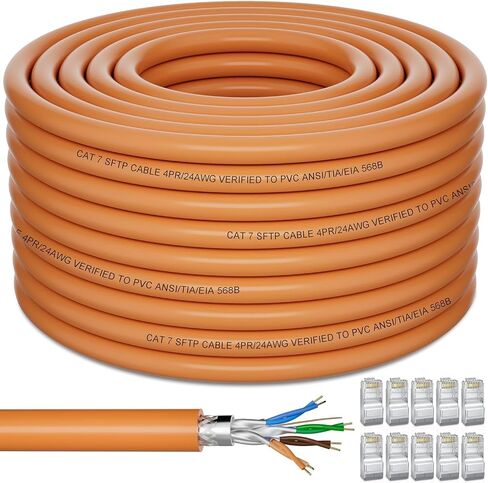 Cat 7 Outdoor Ethernet Cable 500.1ft (SFTP Triple Shielded Internet Cable | DIY Bulk Cable | x 20 RJ45) High-Speed 10Gbps 600MHz Network Cable, Direct Burial, Waterproof/UV Resistant, for Router in Saudi Arabia