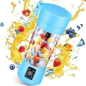 Portable Blender USB Rechargeable, Mini Blender for Shakes and Smoothies, Strong Cutting Power with 6 Blades, 380Ml Traveling Fruit Veggie Juicer Cup for Home, Sport, Office, Camping