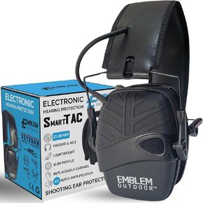 Emblem OD SmartTAC Electronic Shooting Ear Protection | Active Hearing Protection | Hunting Earmuffs for Hearing Protection | Kids Ear Protection for Gun Range | Tactical (Green)