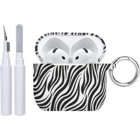 for AirPods 4th Generation Case with Cleaner Kit Soft, Cute Daisy Leopard Print Aesthetic Silicone Shockproof Keychain Girls Women Case Cover for Airpods 4(2024)-Grey