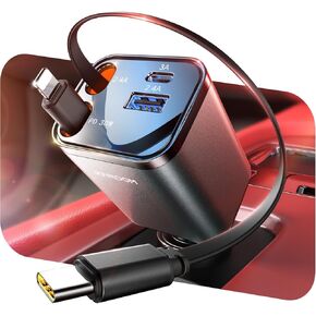 JOYROOM 69W Retractable Car Charger & Aux Bluetooth 5.4 Adapter for Car
