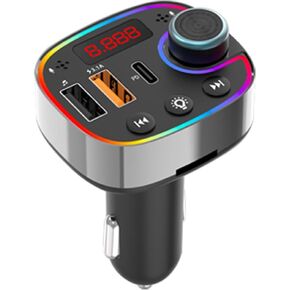 Bluetooth FM Transmitter Car Charger, RGB LED Display, Dual USB Ports with QC3.0, Music Player