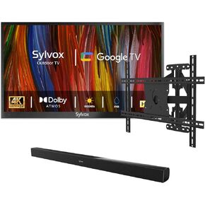 SYLVOX Outdoor TV with Soundbar & TV Mount, 65 inch Smart Outdoor TVs, 4K Weatherproof Television for Outside, Support Google Assistant, 1000 nit Brightness Partial Sun (Deck Pro 2.0/2024)