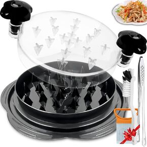 Chicken Shredder Tool Twist Large (10"W), Multifunctional Chicken Breast Shredder with Brush & Onion Holder for Slicing & Kitchen Tong, Meat Shredder for Chicken Breast, and Vegetable (Orange)