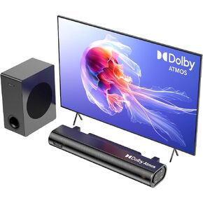Hiwill 2.1CH Dolby Atmos Soundbar with Subwoofer, 200W Peak Power, Home Theater Sound Bar for Smart TV, Adjustable Treble and Bass, Clear Dialogue, HDMI eARC/ARC/Opt/BT/AUX, HiElite A21