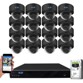 GW Security 16 Channel 12MP NVR UltraHD 4K Face Recognition/Human/Cars Detection PoE Security Camera System with 16 x 8MP Waterproof Microphone 130° Wide Angle Outdoor Indoor Dome Cameras (Black)