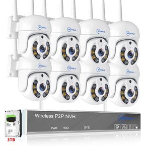 Movols 2.5k 10ch Wireless PTZ Security Camera System ، 8 × 5MP WIFI Camera Camera Outdoor ، Color Light Vision ، 5x Digital Zoom ، AI Pet Human Confect