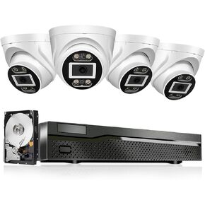 2-Way Audio Security Dome Camera System,with 2TB Hard Drive,8CH 8MP 4K NVR & 4pcs 5MP POE Dome IP Waterproof Camera for Home Security,AI Color Night Vision,24/7 Recording,APP Push,Email Alarm