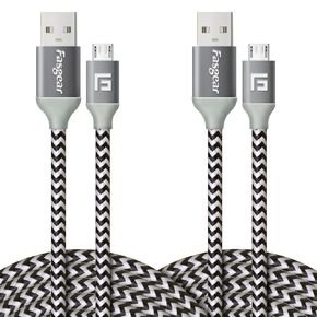 Fasgear Micro USB 2.0 Cable 2 Pack 10ft 2.4A Fast Charging Android Phone Charger Cord Braided Micro-B 2.0 Cable Compatible for PS4 X-Box One Controller/Sam-Sung S6/Fire TV Stick/Kindle/Webcam (Black)