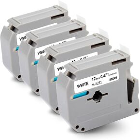 M-K231 Tape Replacement for M-K231s Brother Label Tape 12mm 0.47 Inch MK231 M231 MK231s Work with PTouch PT-M95 PTM95 PT-65 PT-45 PT-70BM PT-80 Label Maker (4-Pack, Black on White)