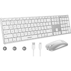 seenda Bluetooth Keyboard and Mouse for Mac, Multi-Device Rechargeable Keyboard Mouse with Quiet Keys, Full Size Slim Combo Compatible for MacBook Pro/Air, iMac, iPad, iPhone - White Silver