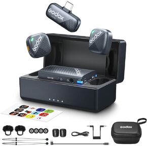 GODOX Cube-C Comb Kit2 Wireless Microphone, 2.4GHz Lavalier Microphones System, 48kHz 24-bit Float Recording, 1000ft.(300m) Range, 40H Battery,Double Audio Backup, Mini Mic for Camera/Phone/Android