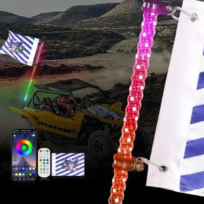 2PC 3FT LED Whip Light RF Remote and APP Control Spiral Lighted Whips RGB Dancing Chasing Light Antenna LED Whips for UTV ATV Polaris RZR Razor Offroad Trucks Pickup 4X4 Dune