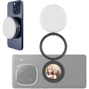 Phone Selfie Light, Magnetic Phone Light with Mirror, 360 Degree Adjustable Lamp Head, 3 Lighting Modes(2600-9000K), 1200mAh High-Capacity Battery