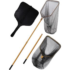 Beoccudo Large Saltwater Fishing Net Rubber Fishing Nets with Telescoping Handle Big Fish Landing Nets Kayak Fishing Net with Carrying Bag Catch & Release Net Extends to 70.8-105in, Net Depth 37in