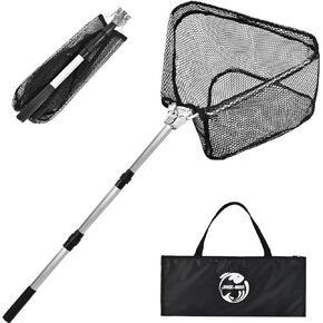 Fishing Net with Handle, Rubber Coated Landing Net with Foldable Aluminum Frame, Minnow Net, Small Fishing Net, Easy Transportation Storage for Kayak, Fly, Catfish, Bass, Trout Fishing