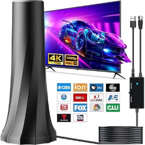 2025 TV Antenna for Smart TV and Old TV, 1900+ Miles Range HD Digital TV Antenna Indoor with 360° Signal Strongest Booster, Supports Local Channels 1080P 4K Reception 16.4FT Long Cable