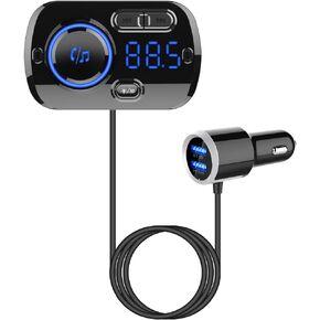 جهاز إرسال Bluetooth FM للسيارة ، جهاز استقبال لاعب موسيقى محول الراديو اللاسلكي مع Pluetooth FM دعم الدعم اليدين ، منفذ USB Dual Charger ، بطاقة TF/Aux