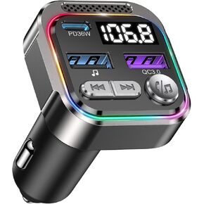 Bluetooth 5.3 FM Attrimtter Car Adapter ، Wireless Adapter Car Kit ، 66W [PD 36W + QC3.0 18W + USB 12W]